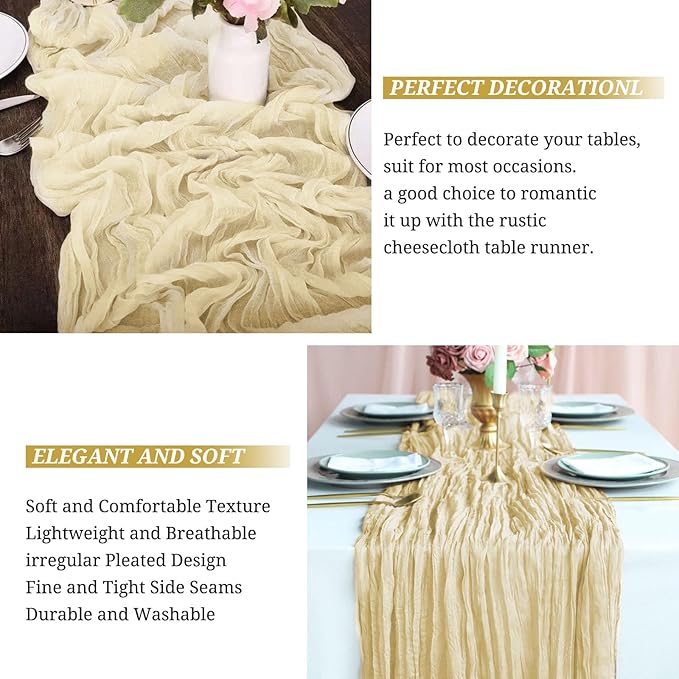 16 Pack Cheesecloth Boho Gauze 35120 Inch Rustic Romantic Long Table Runner for Wedding Party Bridal Shower Thanksgiving Christmas Decoration (Ivory)