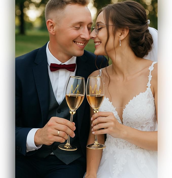 Boao 4 Pcs Wedding Cake Knife and Champagne Flutes Server Set, Wedding Reception Supplies Toasting Flutes Cylinder Champagne Glasses Cake Cutting Set for Engagement Gifts(Gold)
