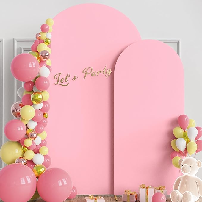 Wokceer Wedding Arch Backdrop Cover 7.2FT, 6FT Spandex Fitted Wedding Arch Stand Covers 2 Set Round Top Chiara Backdrop Stands Cover for Birthday Party Ceremony Banquet Decoration Pink