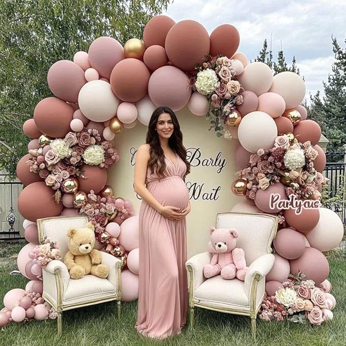 Dusty Rose Pink Balloon Arch Kit Double Stuffed Mauve Light Pink Matte Blush Nude Boho Balloon Garland for Baby Shower Birthday Bridal Wedding Mothers Day Party Decoration
