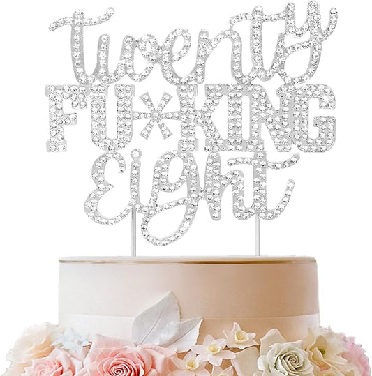 LINGTEER Happy 28th Birthday Funny Silver Rhinestone Cake Topper - Cheers to 28 Years Old Birthday Party Cake Centerpieces Topper Decorations Gift Sign.