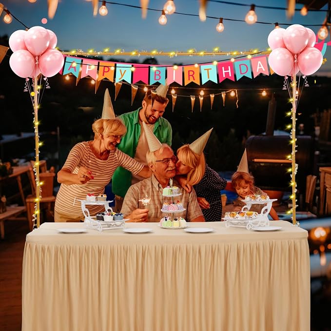 Over The Table Rod Stand with Clamps Adjustable 15''-47'' Tall 31"-90" Length Table Arch Stand and Fairy Lights Hanging for Wedding Birthday Home Party Decoration (Gold)
