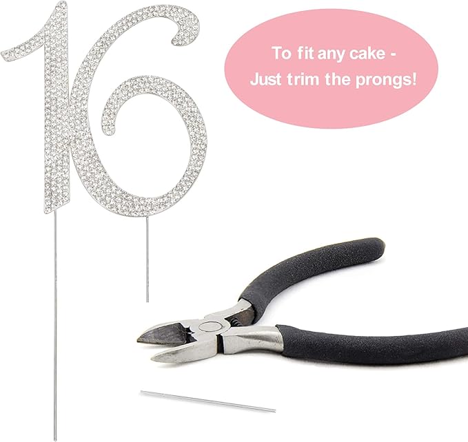 16 Cake Topper - Premium Silver Metal - Sweet 16 Birthday Party Sparkly Rhinestone Decoration Makes a Great Centerpiece - Now Protected in a Box