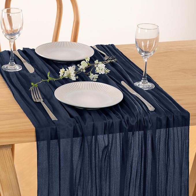 MLMC 2 Pack Navy Blue Table Runner 10ft Rustic Summer Cheesecloth Table Runner Gauze Cheese Cloth Centerpiece Decororations 35x120 Inches for Wedding Baby Shower Outdoor Picninc Decor