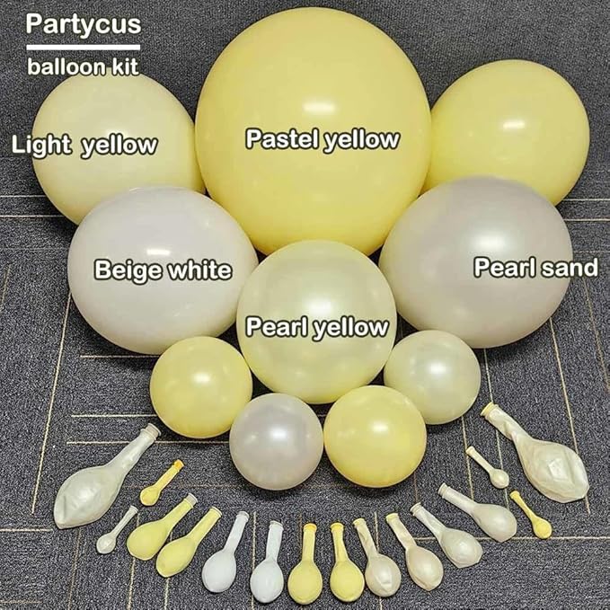 Yellow Balloon Arch Kit Double Stuffed, Pastel Light Yellow Pearl White Sand Balloon Garland for Bee Baby Shower Bridal Wedding Birthday Lemon Valentine Party