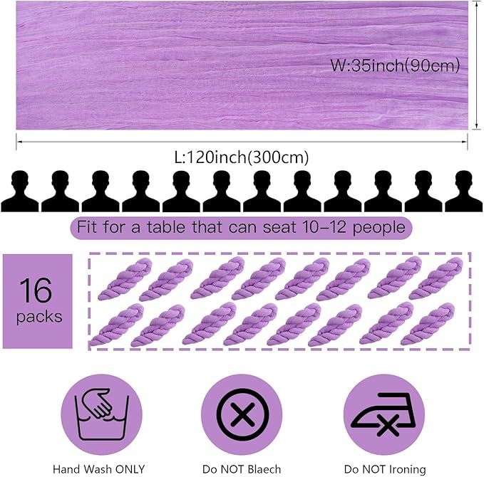 16 Pack Purple Lavender Cheesecloth Table Runner 35x120 Inch Boho Rustic Gauze Table Runners, 10Ft Long Sheer Purple Lavender Cheese Cloth Table Runners for Wedding Bridal Shower Party Table Decor