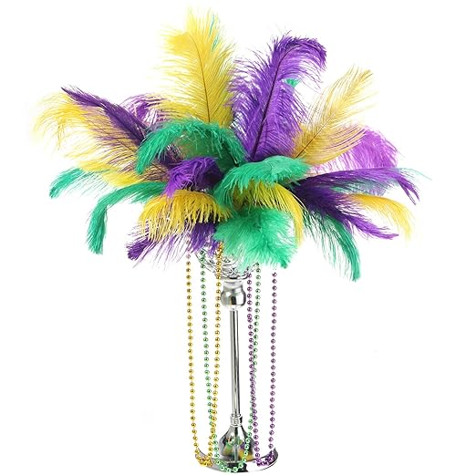60 Pcs Natural Ostrich Feather Making Kit Casino Theme Ostrich Plume for Las Vegas Party Decoration Halloween Wedding Centerpieces Decor Floral Arrangement Vase (Yellow,Green,Purple,12-14 Inch)