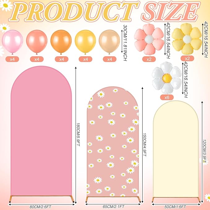 Foilswirl 34 Pieces Daisy Birthday Party Decorations 4ft 5ft 6ft Daisy Arch Backdrop Covers Spandex Arch Backdrop Cover Pastel Macaron and Flower Design Balloons for Spring Boho Wedding Birthday Party