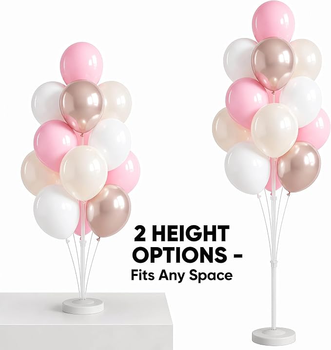 Balloon Column Kit Set of 2 – 26pc Champagne Pink Metallic Balloons with Height Adjustable 20"-63" Tower Stand, Stable Base for Birthday Wedding Easter Baby&Bridal Shower Party Decorations