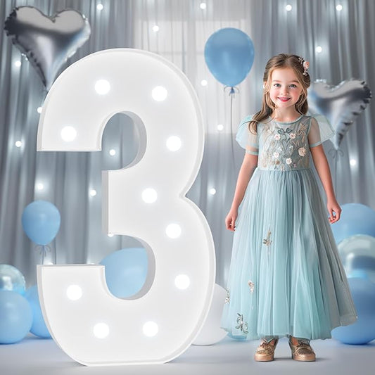 4FT Marquee Light Up Numbers, Marquee Numbers 4 Feet Tall with Cool White Light, Number 3 Light Up Number for Party 3th Birthday Anniversary Decorations