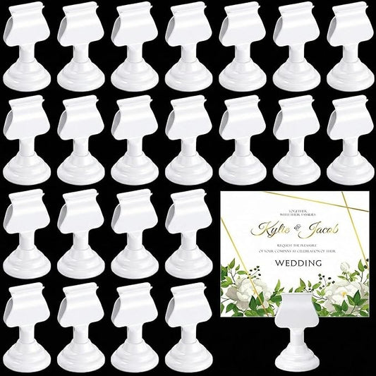 Kathfly 24 Pcs Wedding Table Number Holders 1.7 Inch Metal White Mini Place Card Holders Bulk Harp-clip Table Sign Stands Card Holder Display Picture Memo Notes Menu for Restaurants Birthday Decor