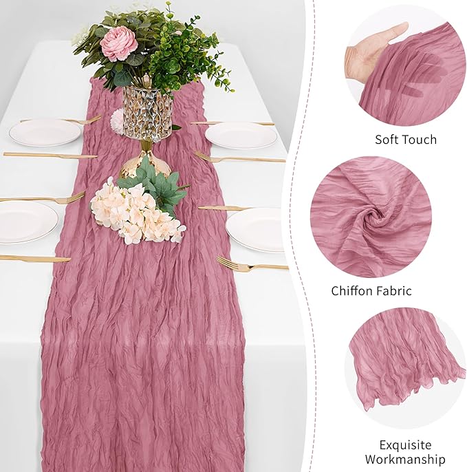 25 Pack Dusty Rose Cheesecloth Table Runner 17 x 108 Inch Gauze Table Runner Fabric Semi Sheer Cheese Cloth Table Decor Bulk for Rustic Romantic Wedding Baby Shower Table Decoration