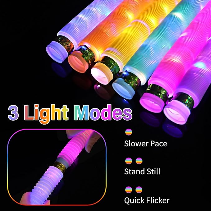 Light Up Glow Sticks Fidget Pop Tubes, 6 Pack Glow in The Dark Party Supplies Toddler Sensory Toys, Glow Stick Thanksgiving Christmas Party Favors Party Pack Gifts for Kids