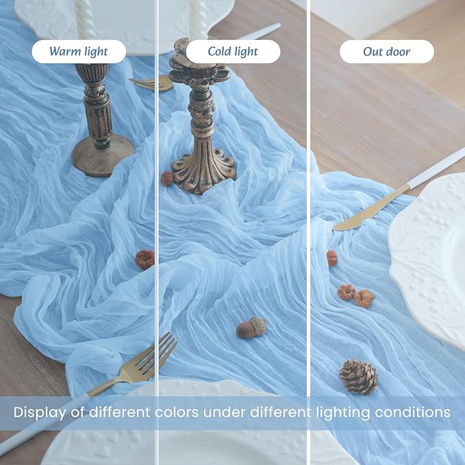 16Pack Baby Blue Table Runner 10FT Light Blue Cheesecloth Table Runner 35x120Inch Long Boho Gauze Cheese Cloth Table Runners Rustic Sheer Table Runners for Wedding Baby Shower Bridal Shower Decor