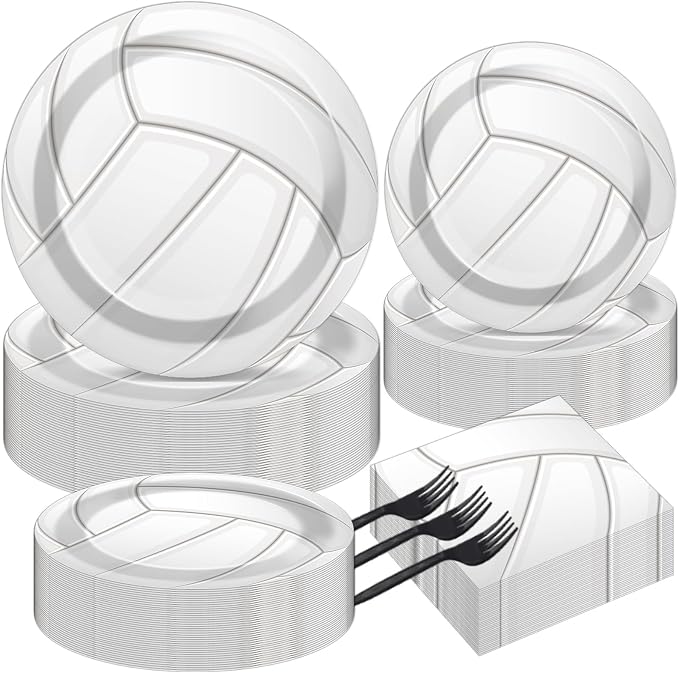 Qyeahkj 50 Guests Volleyball Plates and Napkins Party Supplies Volleyball Birthday Party Decorations Disposable Tableware Set Sports Dinnerware Favor for Kids Baby Shower Decorations, 200PCS