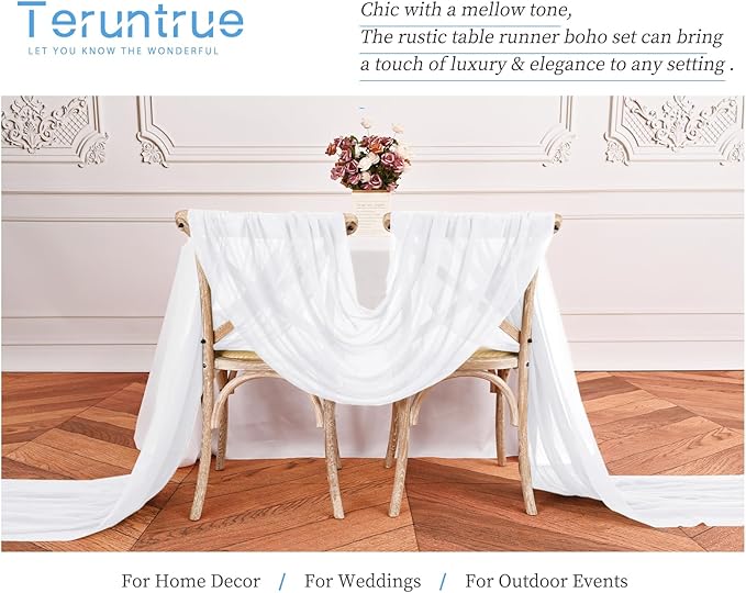 Teruntrue 24 Packs White Cheesecloth Table Runner,10ft Rustic Gauze Boho Wedding Table Runner Decoration, Wedding Table Decor Sheer Table Runner for Wedding Party Bridal Shower Table