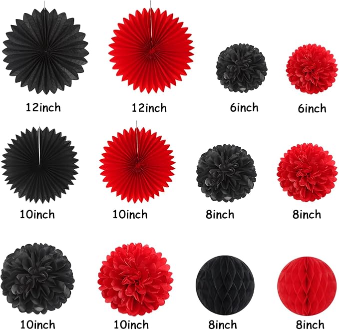 Red Black Party-Decoration Graduation Banner - 14pcs Kits Cap Garland Streamers, Paper Tissue Pom Poms Flowers Fans Honeycomb,Class Of 2026 College High School Grad Decor Hugfond