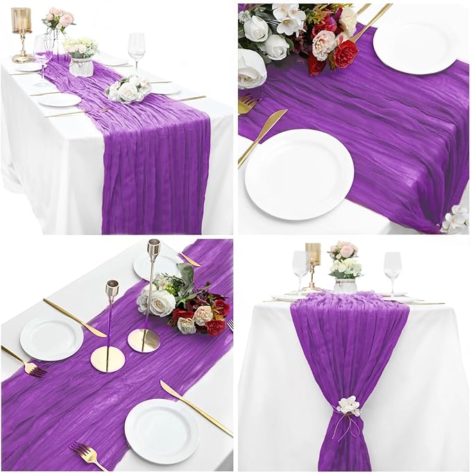 8 Pack Purple Cheesecloth Table Runner 10Ft Gauze Cheese Cloth Table Runner 35x120 Inch Romantic Boho Table Runners for Wedding Anniversary Bridal Baby Shower Birthday Party Banquet Event Table Decor