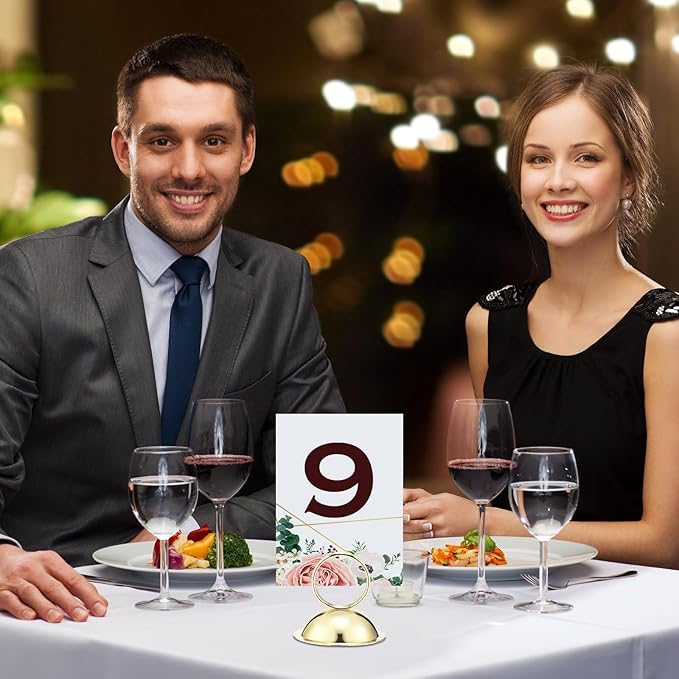 MorningRo 24 Pcs Wedding Table Place Card Holders Metal Table Number Holders Stand Sign Tabletop Menu Stands Sign for Wedding Christmas Restaurant Banquet(Gold)