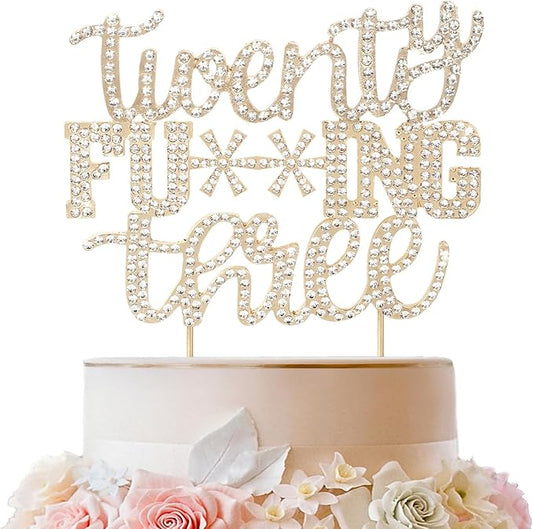 LINGTEER Happy 23rd Funny Birthday Gold Rhinestone Cake Topper - Cheers to 23 Years Old,Happy 23rd Birthday Party Decorations Gift Sign.
