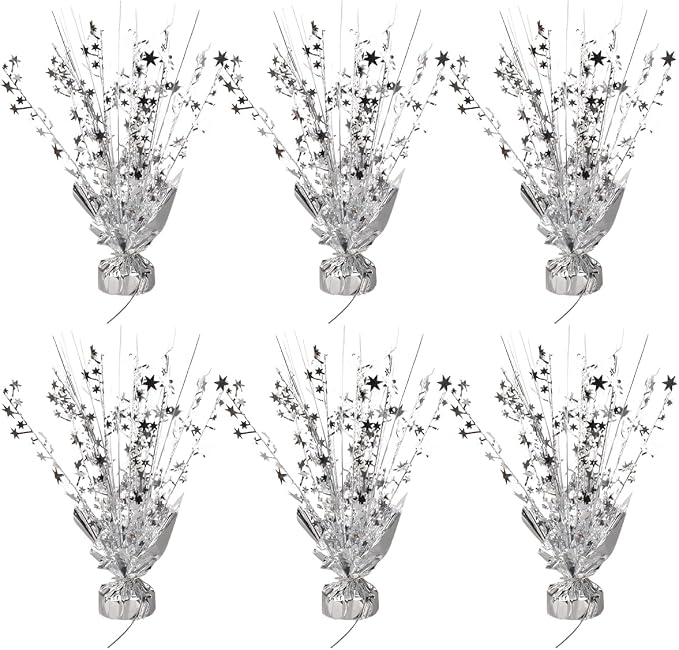 6 Pack Metallic Foil Spray Centerpiece Star Table Decoration Burst Table Centerpieces for Birthday Wedding Anniversary Graduation Holiday Party Supplies Decor (Silver)