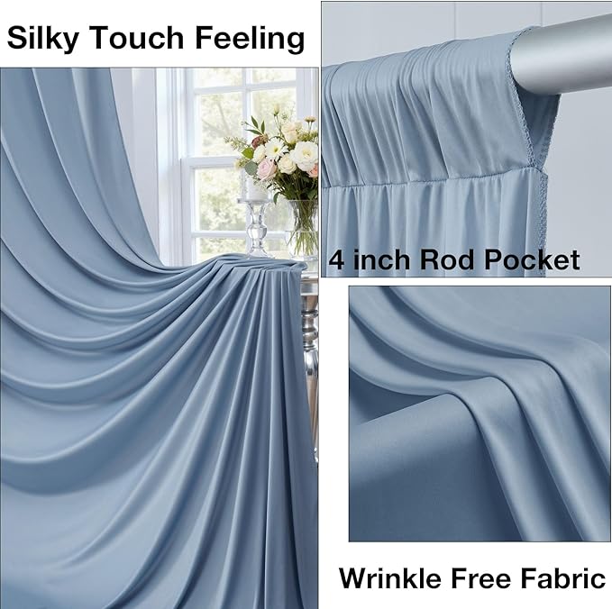 50ftx10ft Wrinkle Free Dusty Blue Backdrop Curtains for Parties, Silky Polyester Photo Backdrop Drapes 10 Panels 5x10ft Back Drop Cloth for Wedding Birthday Baby Shower Photography Background