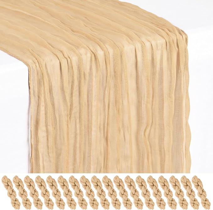 18 Pack Nude Cheesecloth Table Runner 17 x 108 inch Boho Gauze Table Runner Rustic Sheer Cheese Cloth Table Decorations for Wedding Party Baby Bridal Shower Birthday Holiday Home