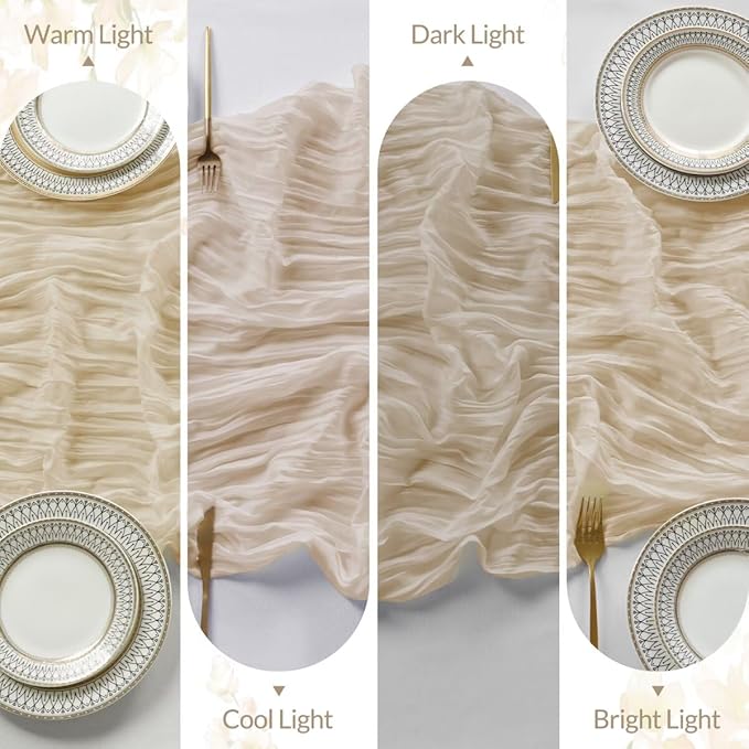 6 Pack Begie Cheesecloth Table Runner 35"×120" Gauze Fabric Table Runner Rustic Sheer Runner for Wedding Birthday Baby Shower Party Table Decoration Beige 6 Pack