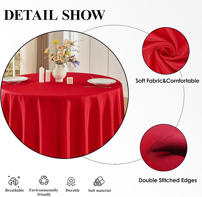 Round Tablecloth 120 Inch Tablecloth 6 Pack Red Table Cloths Washable Decorative Linen Polyester TableClothes Cover for Dining Table Banquets Buffet Parties and Wedding