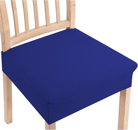 Smiry Stretch Jacquard Seat Covers for Dining Room Chairs Set of 2, Removable Washable Chair Seat Protector Slipcovers, No Rear Covers, Royal Blue