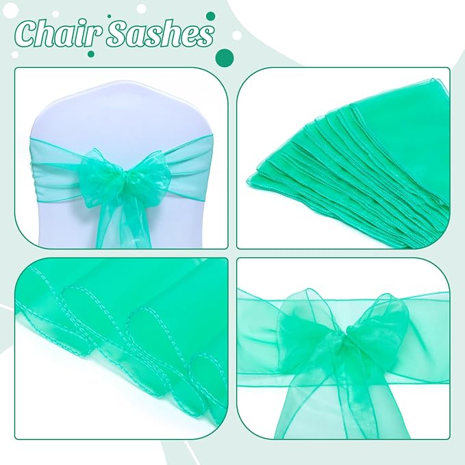 MDS® Pack of 200 Organza Chair Sashes for Wedding Decoration, Reusable Sheer Chair Bows for Banquet Chair Cover, Reception, Bridal Shower, Baby Shower, Birthday Party & Special Events - Mint