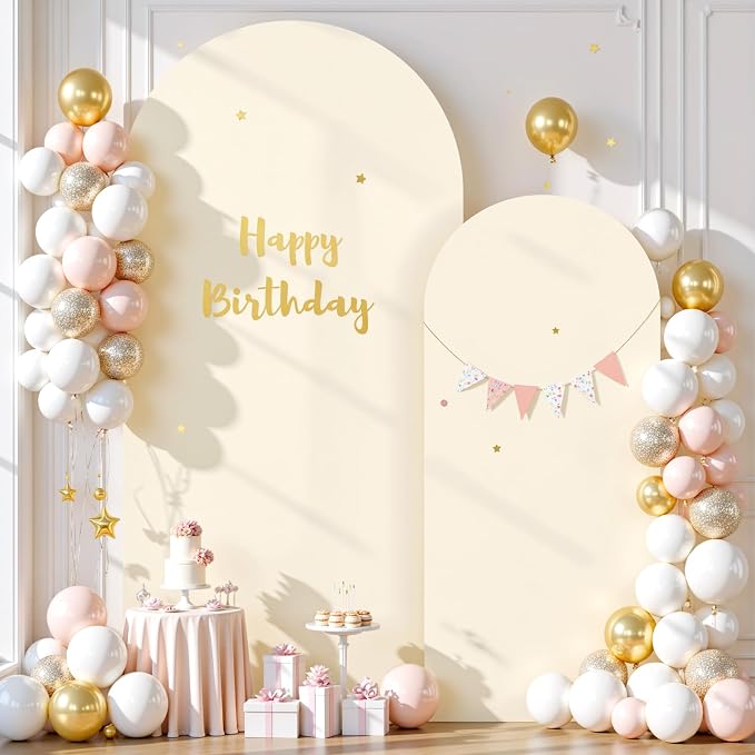 Beige Arch Backdrop Cover Set of 2-7.2 and 6ft Beige Arch Covers Stretchy Backdrop Spandex Wedding Balloon Arch Stand Covers for Baby Shower Birthday Party Bridal Shower Banquet Photo Background