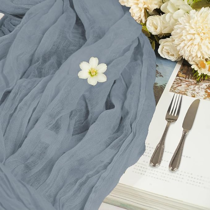 16 Pack Cheesecloth Table Runners 20" x 120", Boho Gauze Table Decor for Wedding, Bridal Shower, Birthday Party, Long Romantic Runner(Dusty Bule)