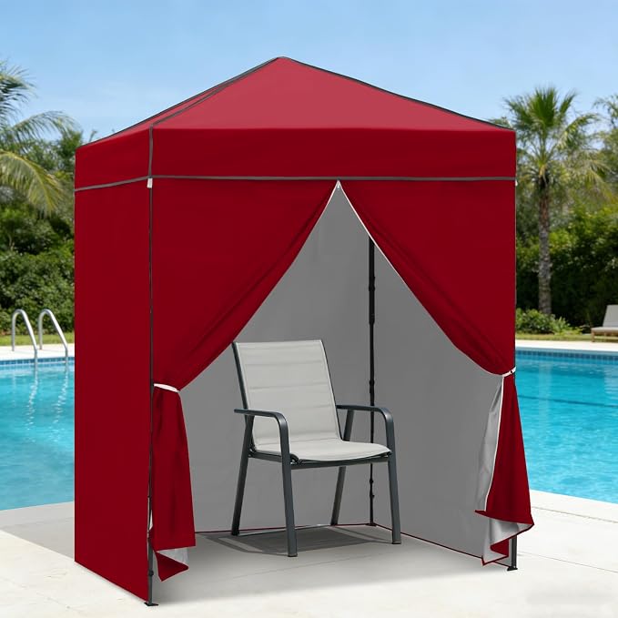 6x4 Pop Up Canopy Tent with Four Wall Panels, Instant Portable Beach Canopy, Outdoor Tent with Carry Bag for Camping, Sports, Tailgating, Events, Burgundy