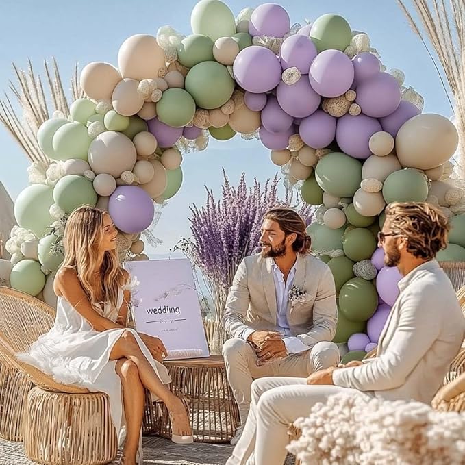 Dusty Green Purple Balloon Arch Kit Double Stuffed Pastel Light Lavender Olive White Sand Balloon Garland for Neutral Baby Shower Birthday Bridal Wedding Easter Party Decoration