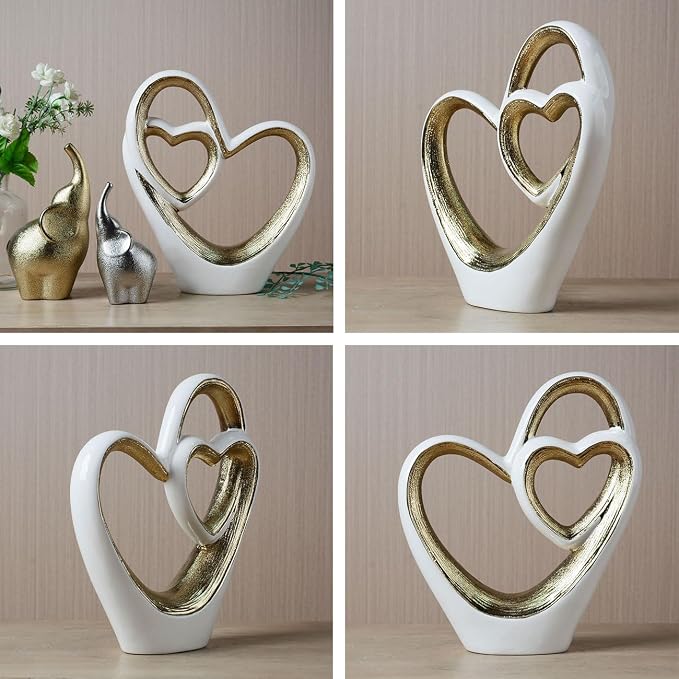 HAUCOZE Heart Statue Figurine Modern Art Sculpture Romantic Home Decor Ceramic Ornament Gift for Living Dining Room Bedroom 12 Inch