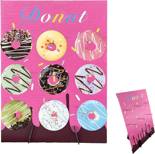Pink Wood Donut Wall Display Stand Reusable Doughnut Board Holder Donut Party Supplies for Parties, Weddings, Birthdays, Dessert Table Decoration