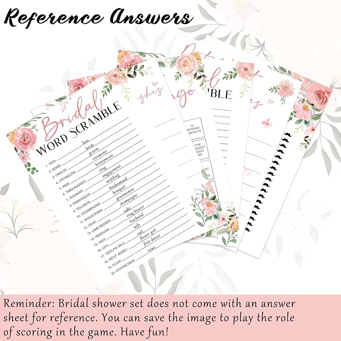 Silipull Bridal Shower Games Set for 50 Guests Includes Bingo, He Said She Said, Scramble, Would She Rather, Advice and Wishes Wedding Games Double Sided with Wooden Box, 20 Pencils(Floral)