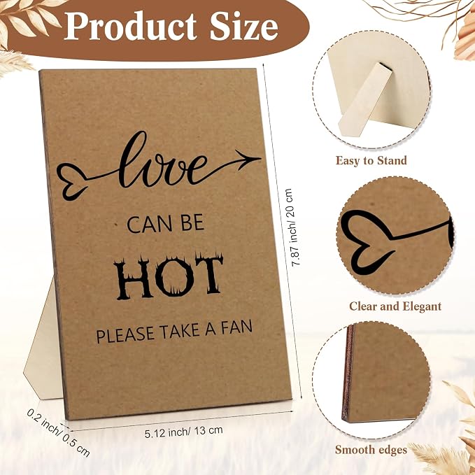 51 Pcs Wedding Fans for Guests Wedding Favor Paper Fans with Handle Bulk Table Sign for Ceremony Bridal Party Decoration(Brown,Classic)