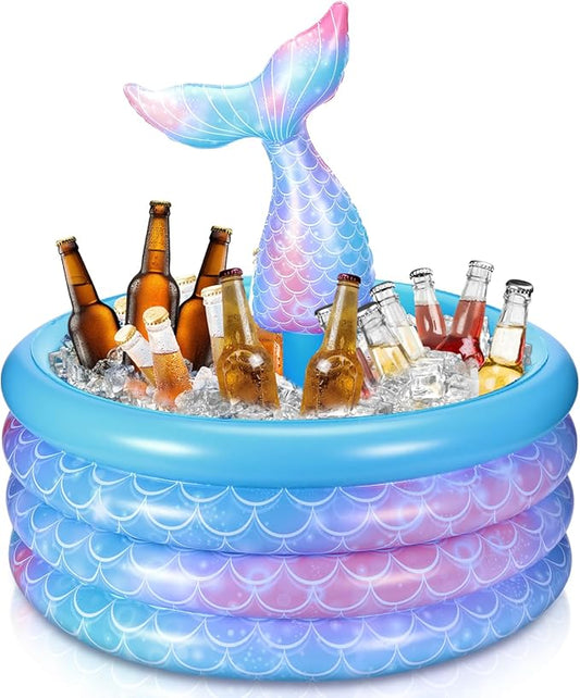 Bencailor Mermaid Party Decorations Mermaid Tail Inflatable Cooler Blow up Drink Cooler Floating Ice Chest Tail Pool Drink Holder for Holiday Birthday Party Decorations(Blue,14 x 29.5'')