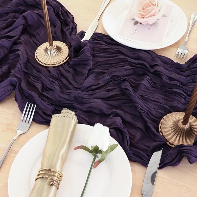 8 Pack Dark Purple Cheesecloth Table Runner 120 Inch 10FT Gauze Cheese Cloth for Baby Shower, Banquet, Theme Party, Wedding Decoration