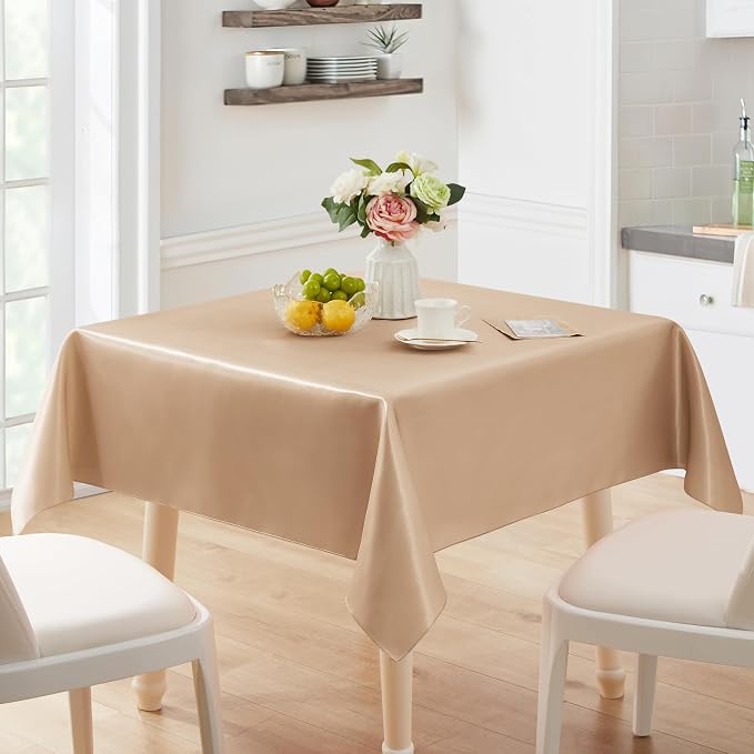 6 Pack Square Satin Table Cover Silkly Soft Table Cloth, Satin Dining Table Cloths for Wedding Banquet Table Decoration, Dining Room, Indoor and Outdoor Use, 52 x 52 Inches, Taupe