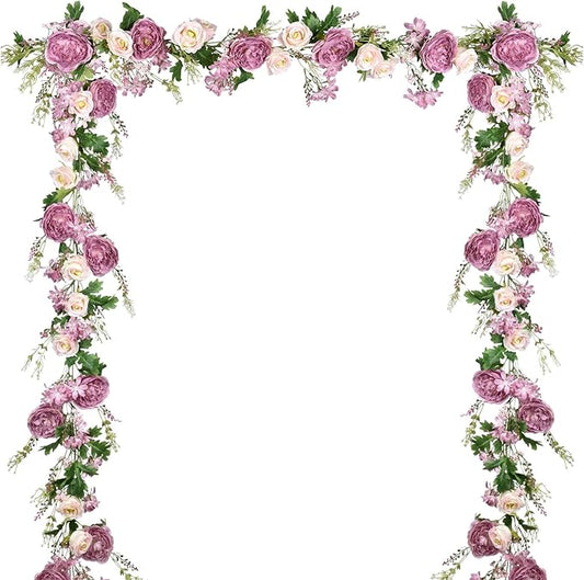 Lvydec Artificial Peony Flower Garland - 6ft Silk Peony Red Flower Garland Arch Flower Vine for Wedding Party Table Decoration (Deep Ruby red)