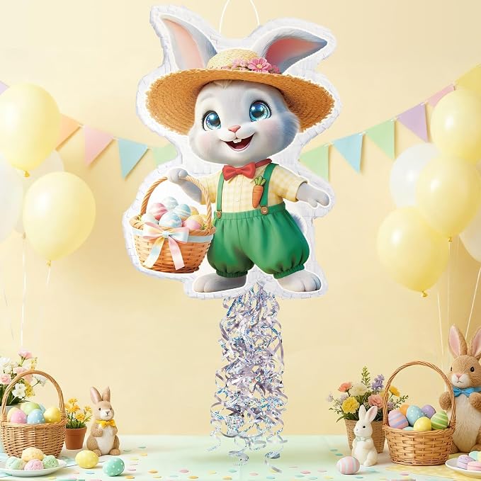 WERNNSAI Easter Bunny Piñata – Green Rabbit Piñata with Blindfold and Stick Spring Easter Egg Hunt Game Party Decorations Birthday Carnival Supplies