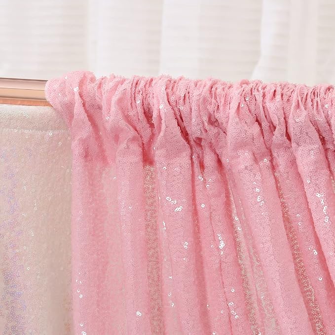 Poise3EHome Pink Sequin Backdrop Curtain, 2 Panels 2Ft x 8Ft Glitter Photography Background for Party Baby Shower Wedding Birthday Christmas Thanksgiving Halloween Decoration