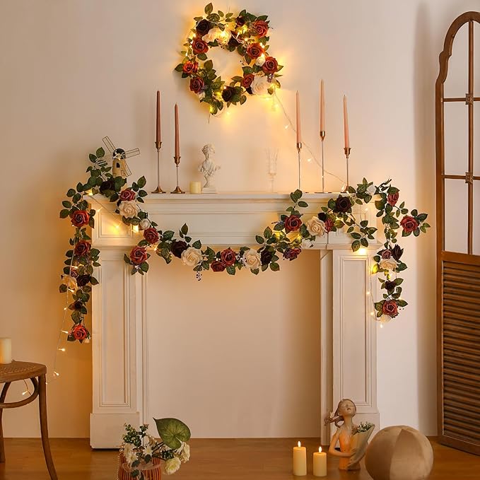 5FT Artificial Rose Flower Burgundy Fake Floral Garland for Wedding Ceremony Backdrop Arch Flowers Table Centerpieces Decorations