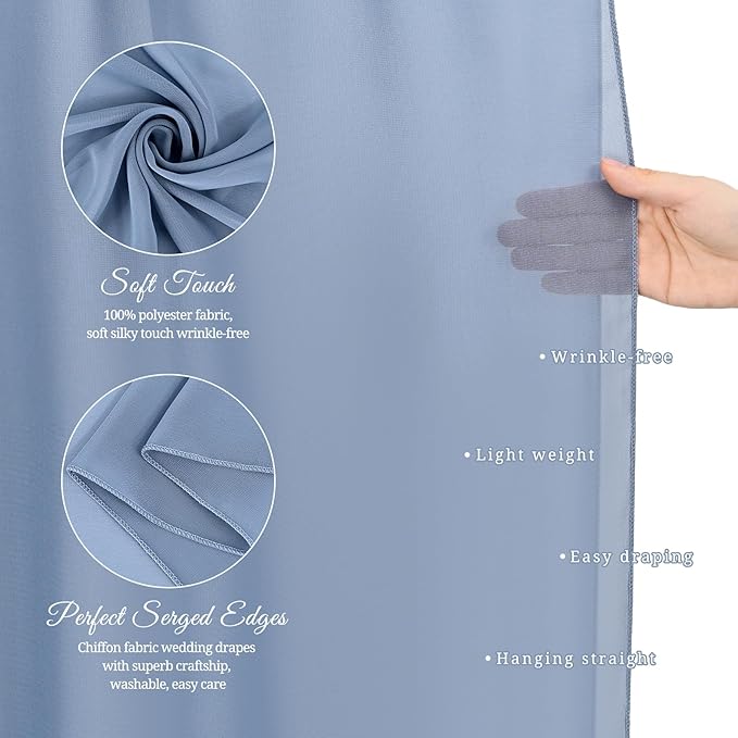 Wedding Arch Draping Fabric,2 Panels 28" x18ft Dusty Blue Wedding Arch Drapes for Ceremony Sheer Chiffon Fabric Drapes Arbor Drapery Decorations for Reception Party