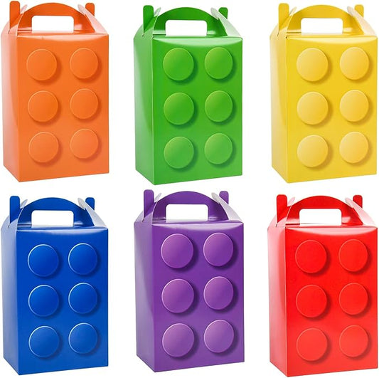 DjinnGlory 24-Pack Building Blocks Party Favor Treat Boxes, Cute Small Gable Boxes for Kids Birthdays Party, Classroom Gifts and Small Business 7.38x4.92x3.55 Inches