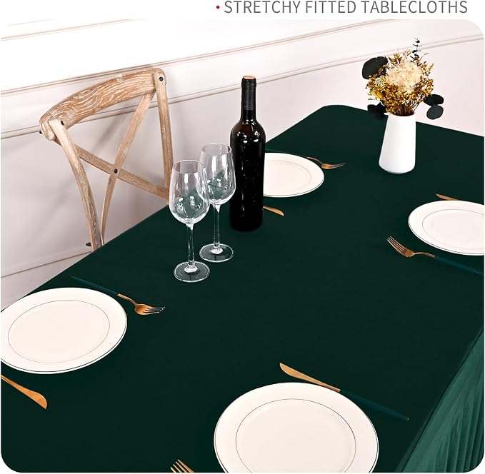 2 Packs Emerald Green Stretch Table Skirts for 6 Foot Rectangle Table, Washable Spandex Stretch Tablecloths with Skirt, Wrinkle Resistant Fitted Tablecover for Wedding Party Banquet