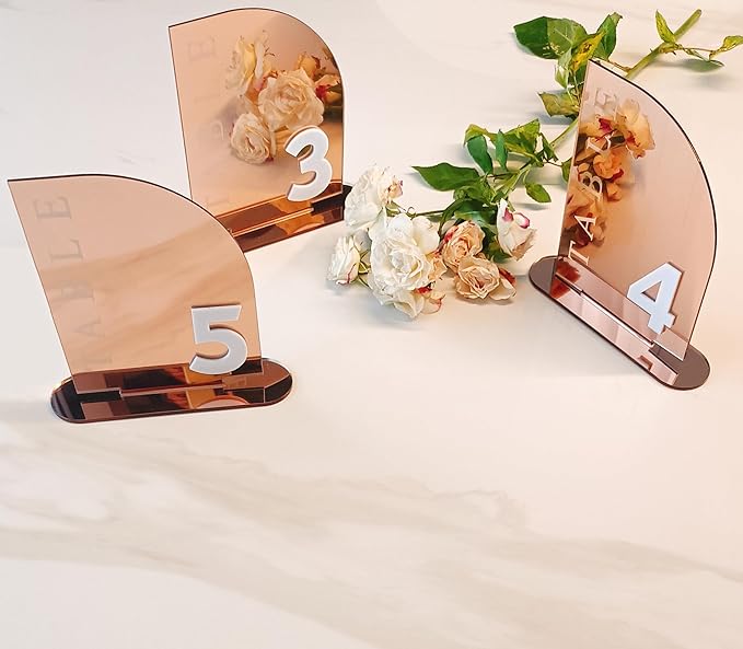 Acrylic Wedding Table Numbers,Semi-Arched Mirrored Acrylic Table Numbers for Party,Events,Occasion Decoration (Number 1-30, Rose Gold Mirror)